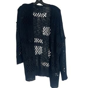 Black Open-Knit Cardigan Sweater